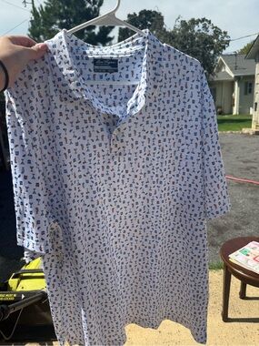 Hogan White Polo with Navy and Brown Nautical Print